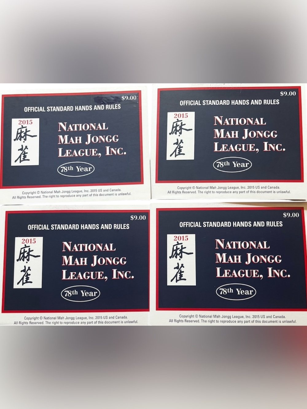 Lot of 4 Large Size National Mah Jongg League Official Cards 2015 Vintage